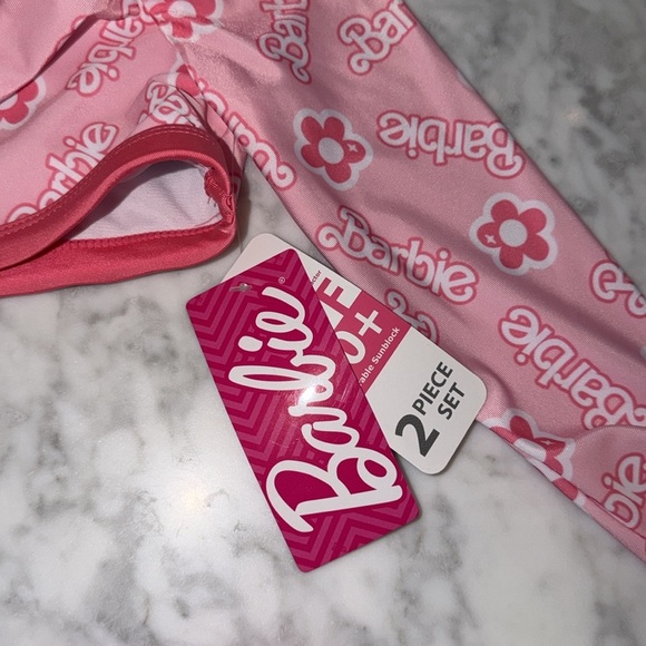 NWT Barbie Floral Pink Kids Rashguard Swim Set 3T - Picture 8 of 12